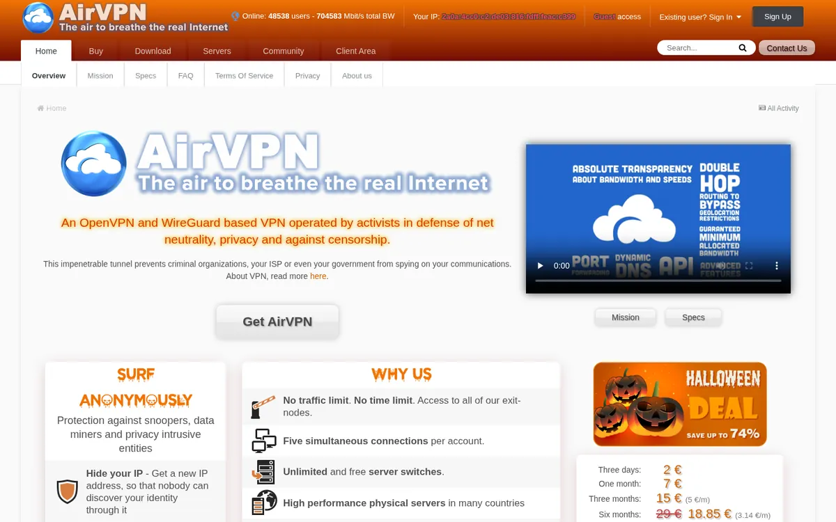 AirVPN-palvelun etusivu tietokoneella – vertailussa: paras VPN Suomessa