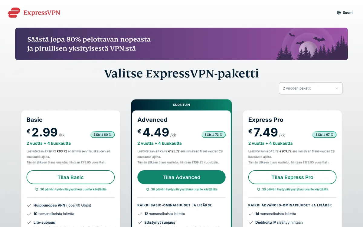 ExpressVPN-palvelun hinnasto – vertailussa: paras VPN Suomessa
