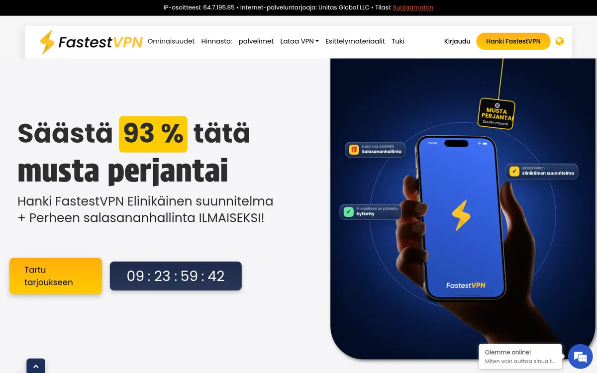 FastestVPN-palvelun etusivu tietokoneella – vertailussa: paras VPN Suomessa
