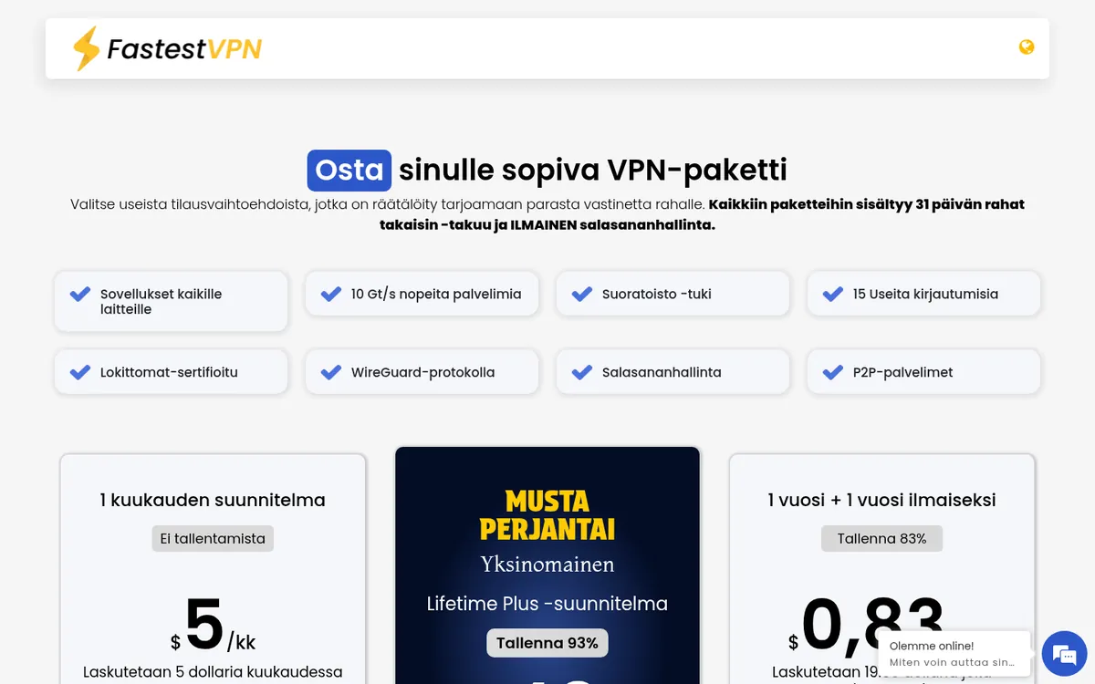 FastestVPN-palvelun hinnasto – vertailussa: paras VPN Suomessa