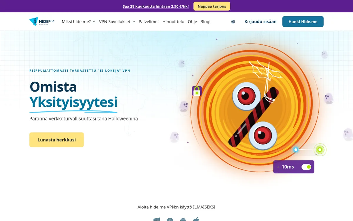 hide.me-palvelun etusivu tietokoneella – vertailussa: paras VPN Suomessa