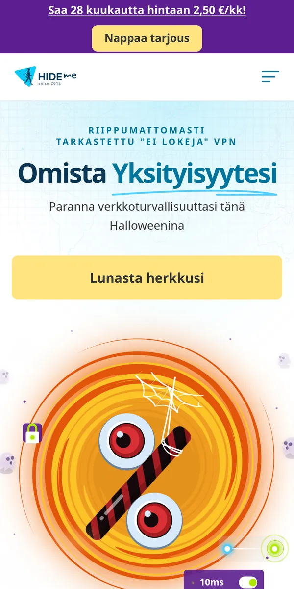 hide.me-palvelun etusivu puhelimella – vertailussa: paras VPN Suomessa
