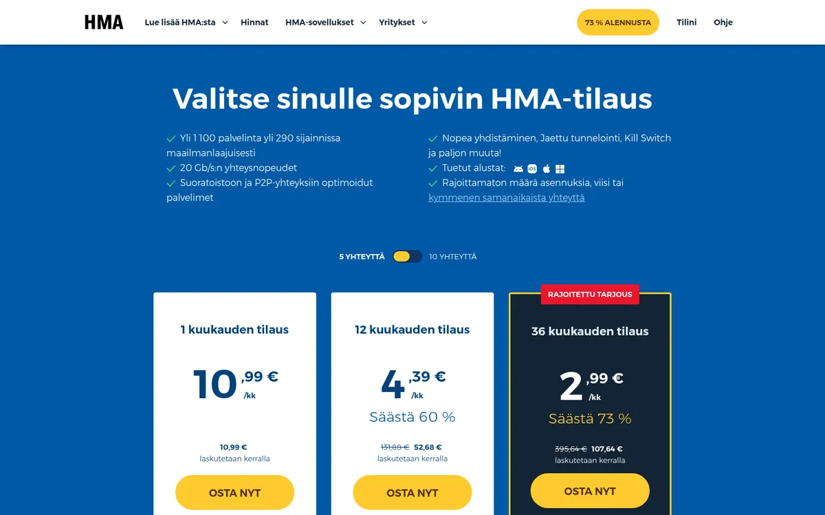 HMA-palvelun hinnasto – vertailussa: paras VPN Suomessa