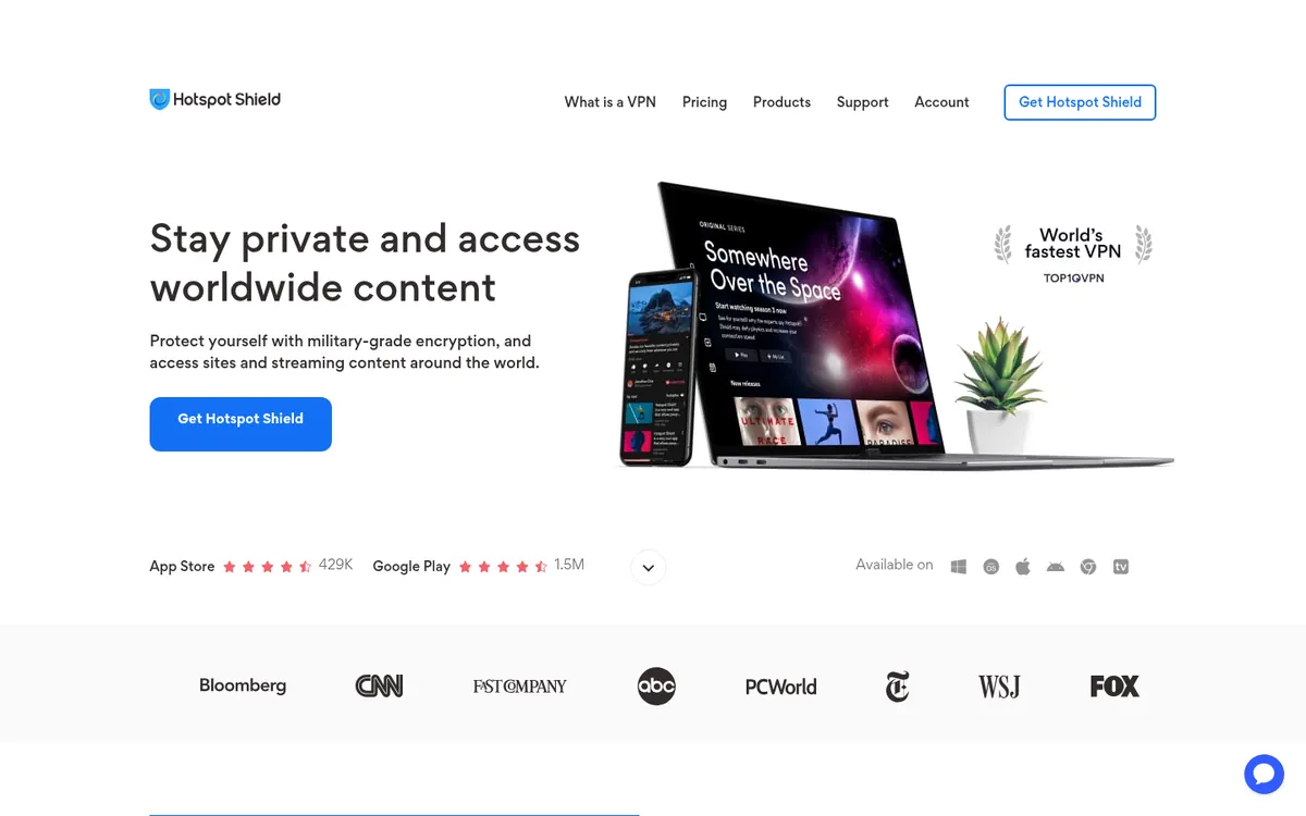 Hotspot Shield-palvelun etusivu tietokoneella – vertailussa: paras VPN Suomessa