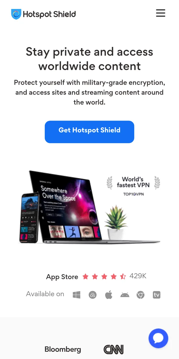 Hotspot Shield-palvelun etusivu puhelimella – vertailussa: paras VPN Suomessa