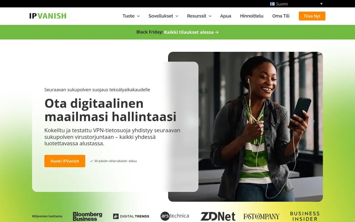 IPVanish-palvelun etusivu tietokoneella – vertailussa: paras VPN Suomessa