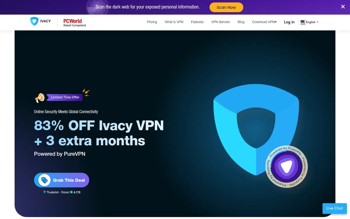 Ivacy-palvelun etusivu tietokoneella – vertailussa: paras VPN Suomessa