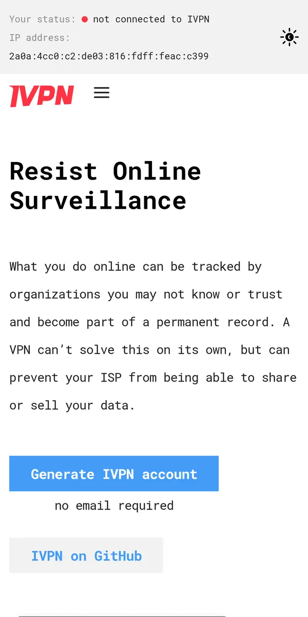 IVPN-palvelun etusivu puhelimella – vertailussa: paras VPN Suomessa