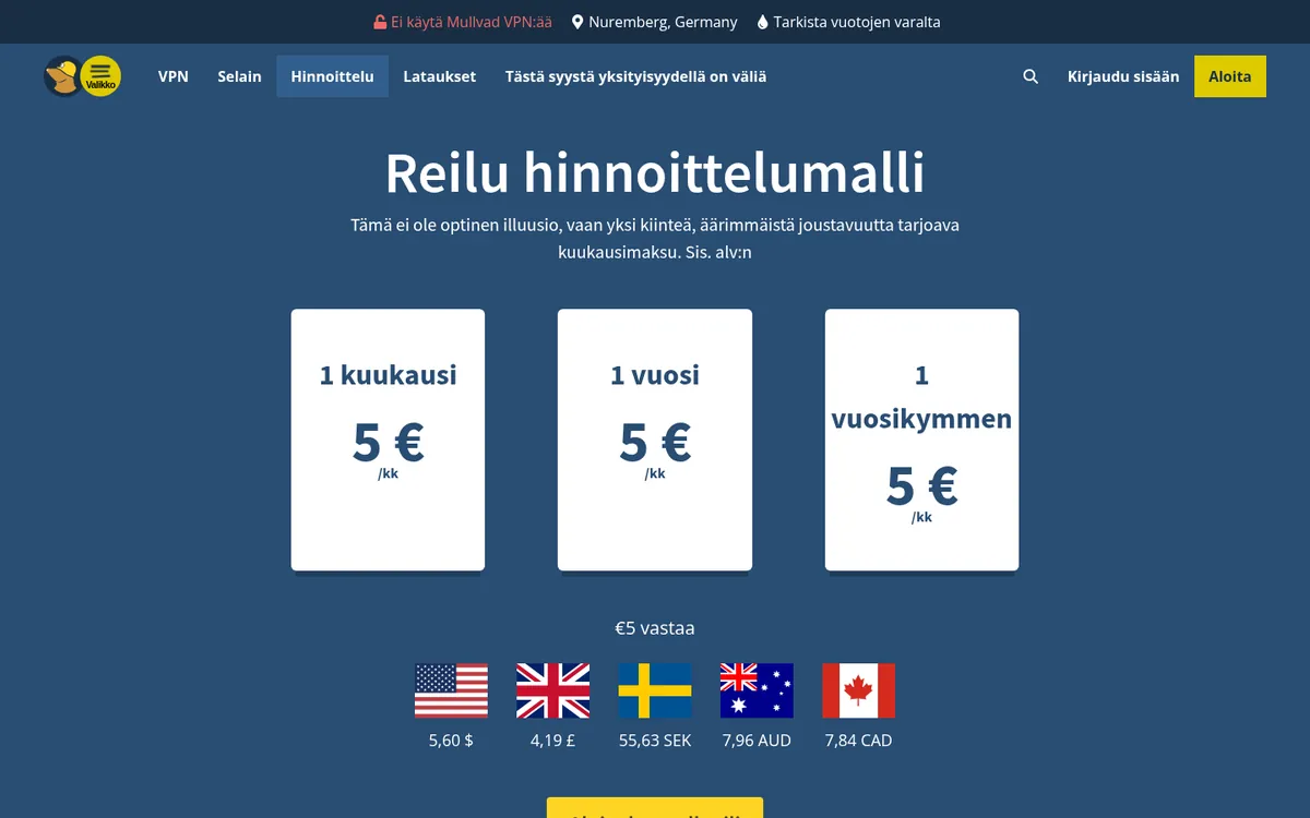 Mullvad-palvelun hinnasto – vertailussa: paras VPN Suomessa