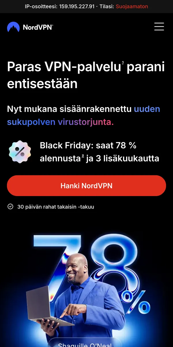 NordVPN-palvelun etusivu puhelimella – vertailussa: paras VPN Suomessa