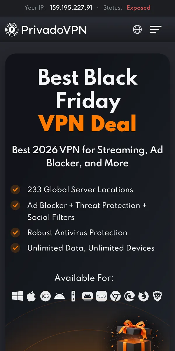 PrivadoVPN-palvelun etusivu puhelimella – vertailussa: paras VPN Suomessa