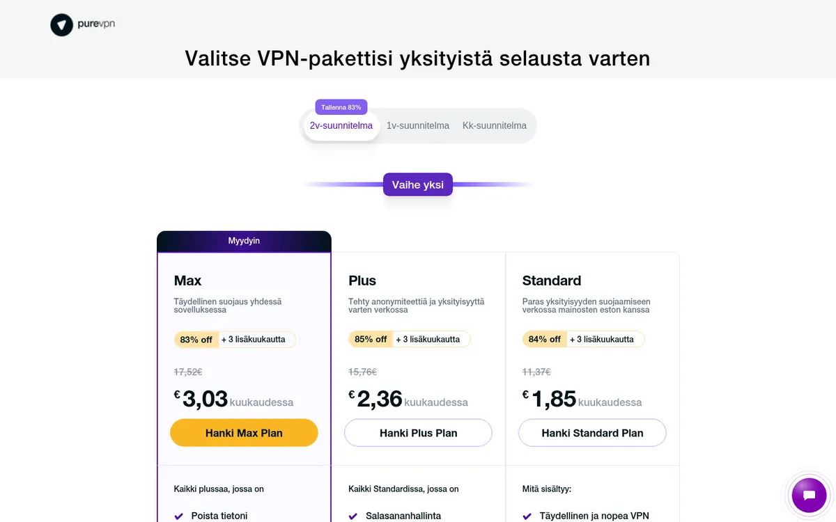 PureVPN-palvelun hinnasto – vertailussa: paras VPN Suomessa