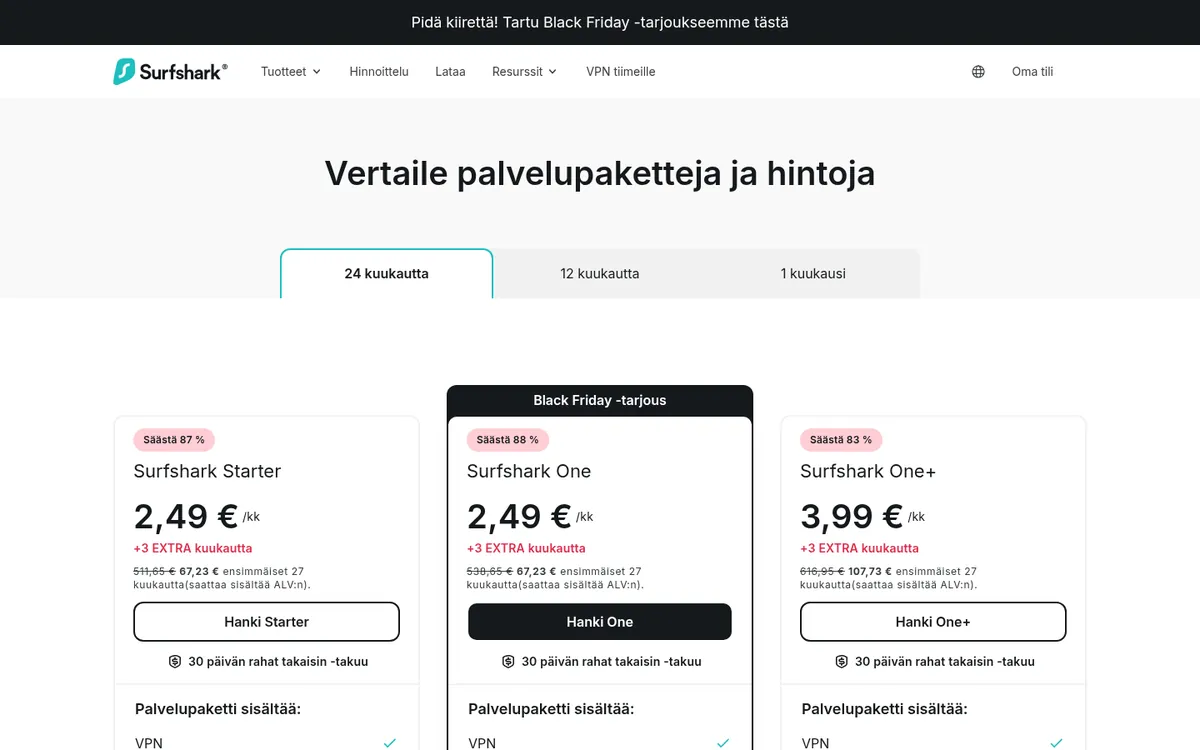 Surfshark-palvelun hinnasto – vertailussa: paras VPN Suomessa