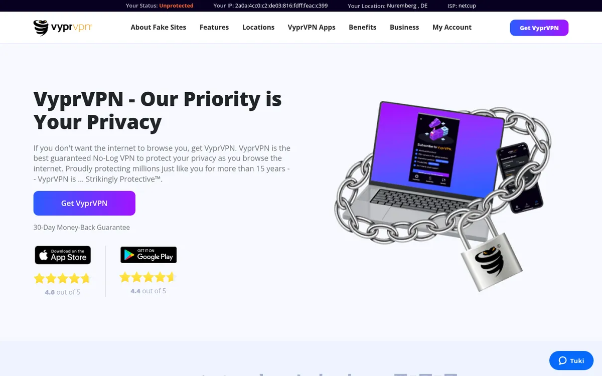 VyprVPN-palvelun etusivu tietokoneella – vertailussa: paras VPN Suomessa