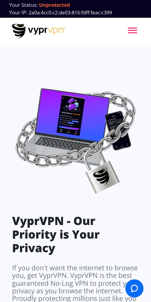 VyprVPN-palvelun etusivu puhelimella – vertailussa: paras VPN Suomessa