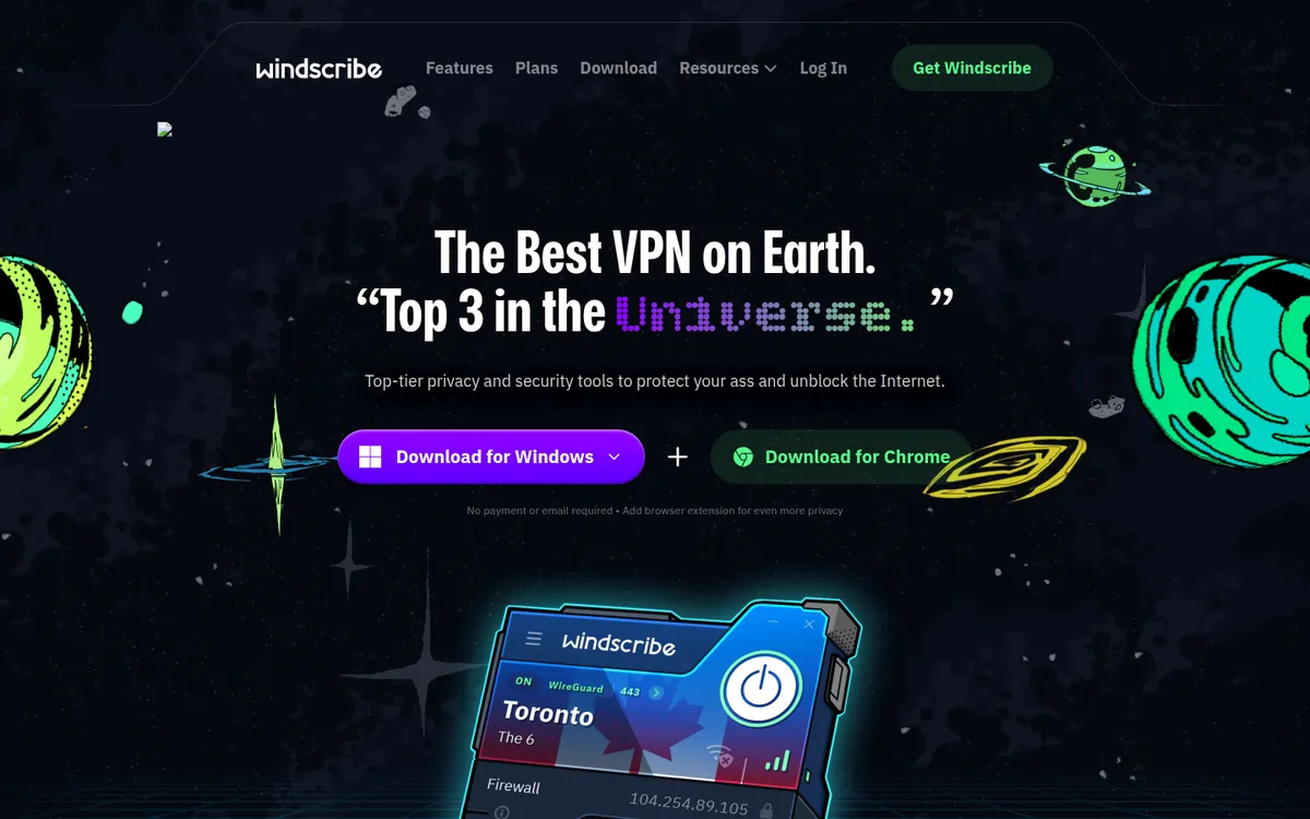 Windscribe-palvelun etusivu tietokoneella – vertailussa: paras VPN Suomessa